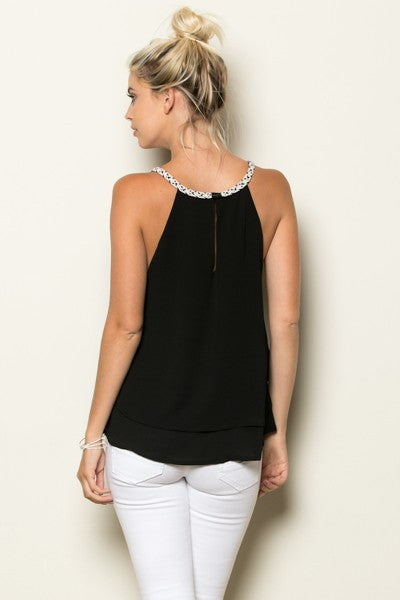 Black Chiffon Zippered Back Tank Top - Forever Dream Boutique - 4
