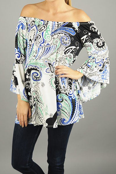 Curvy Paisley Print Bell Sleeve Tunic Top - Forever Dream Boutique - 2