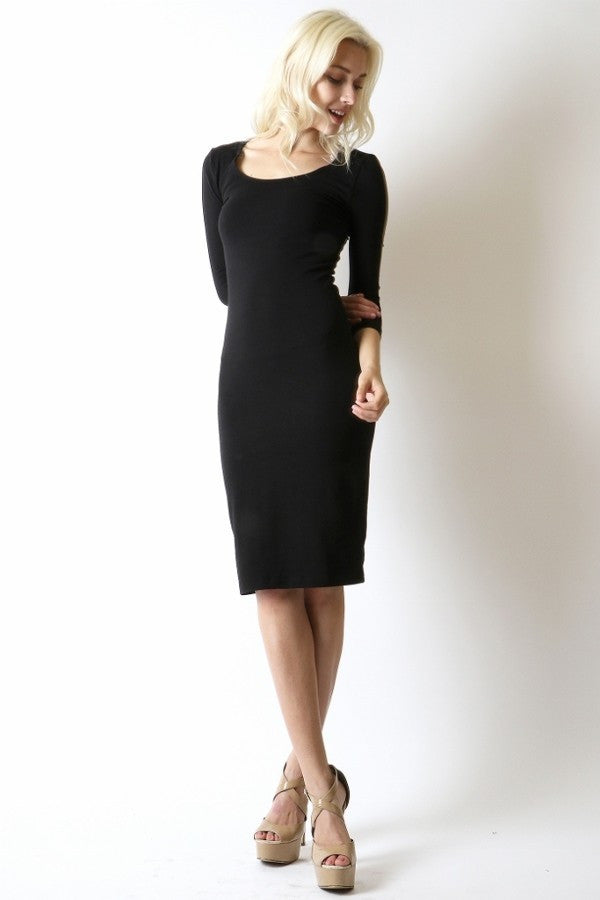 Classic Scoop Neck Black Midi Dress - Forever Dream Boutique