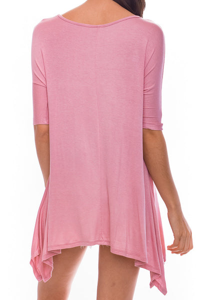 Dusty Pink Asymmetrical Short Sleeve Blouse - Forever Dream Boutique - 2