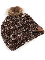 Beige and Brown Pom Pom Winter Hat - Forever Dream Boutique - 1