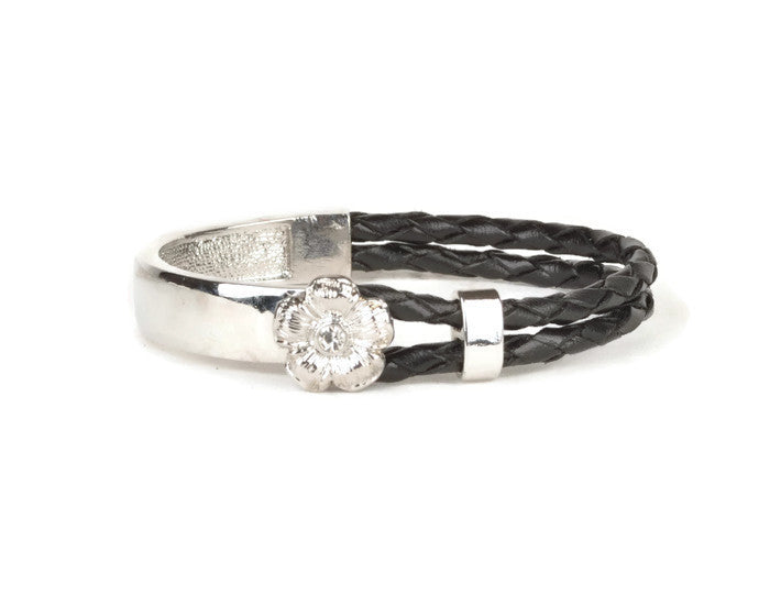 Half Braided Leather with Flower Bracelet - Forever Dream Boutique