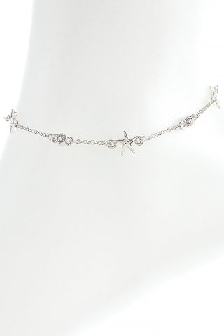 Crystal Accent Silver Starfish Anklet - Forever Dream Boutique - 1