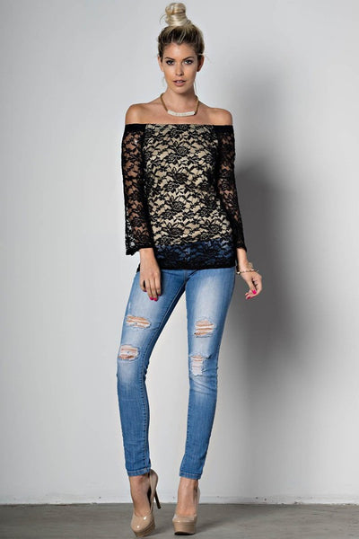 Black Flower Lace Off-the-Shoulder Top - Forever Dream Boutique - 2