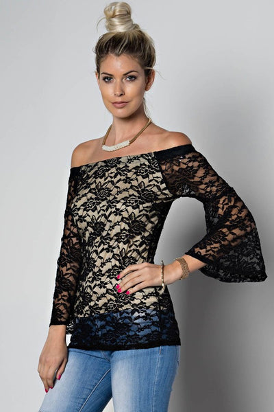 Black Flower Lace Off-the-Shoulder Top - Forever Dream Boutique - 4