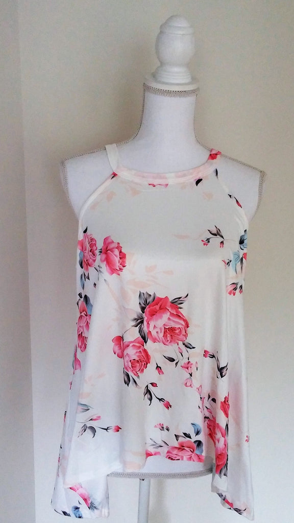 Falling for Floral Off White Ivory Tank Top Blouse