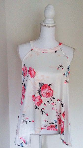 Falling for Floral Off White Ivory Tank Top Blouse