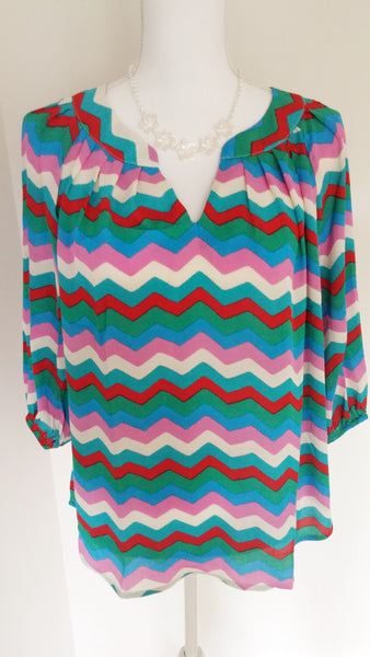 Striped Chevron Chiffon Blouse - Forever Dream Boutique - 1