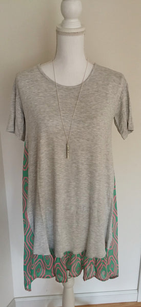 Heather Gray Contrast Print Sheer Tunic Top - Forever Dream Boutique - 1