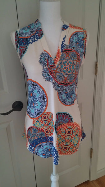 Medallion Print Off White Sleeveless Tunic Tank Top - Forever Dream Boutique - 2