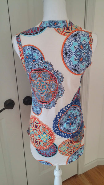 Medallion Print Off White Sleeveless Tunic Tank Top - Forever Dream Boutique - 3