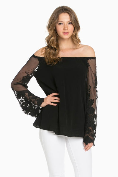 Black Lace Sleeve Off Shoulder Top - Forever Dream Boutique - 2