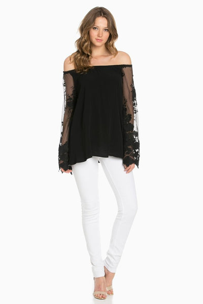 Black Lace Sleeve Off Shoulder Top - Forever Dream Boutique - 3
