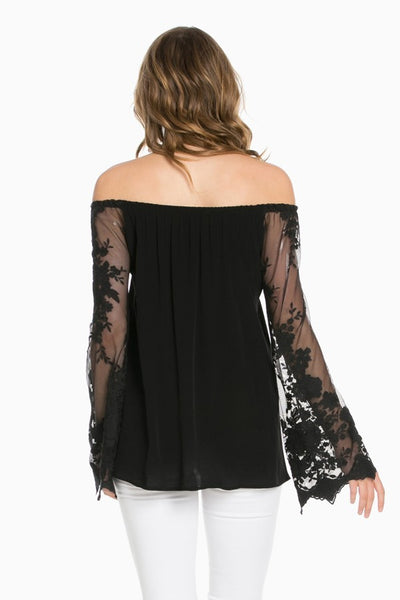 Black Lace Sleeve Off Shoulder Top - Forever Dream Boutique - 4