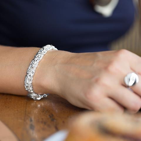 7" 160 Gauge Oval Byzantine Sterling Silver Bracelet-Made in Italy