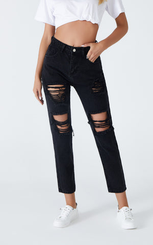 Distressed Ankle Mom Jeans