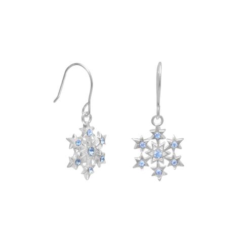 Small Aqua Crystal Snowflake Earrings on French Wire