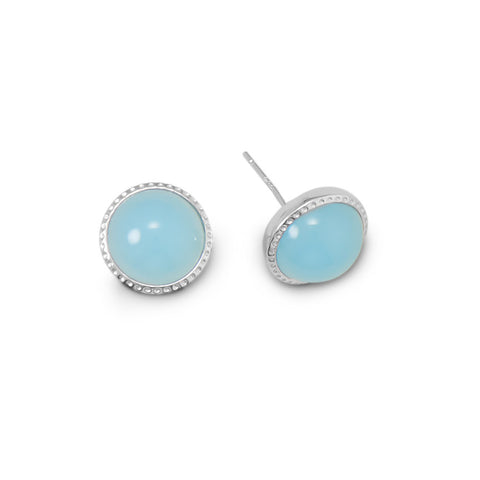 Blue Glass Sterling Silver Button Earrings - Forever Dream Boutique