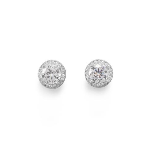Rhodium Plated Sterling Silver 6.5mm CZ Studs