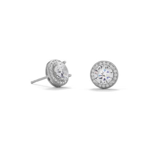 Rhodium Plated Sterling Silver 6.5mm CZ Studs