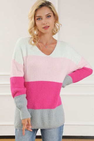 Color Block V-Neck Dropped Shoulder Sweater