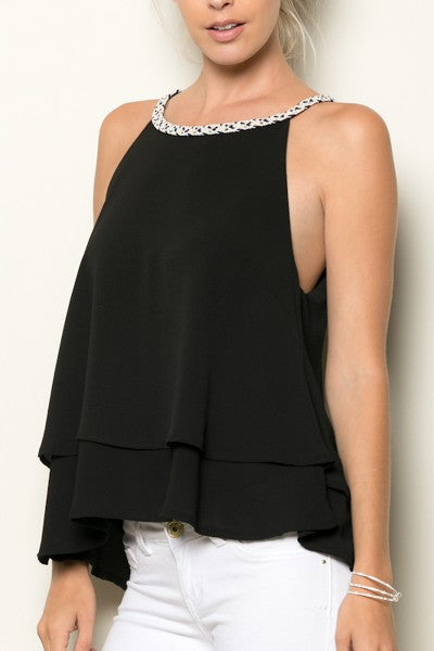 Black Chiffon Zippered Back Tank Top - Forever Dream Boutique - 1