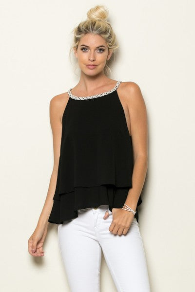 Black Chiffon Zippered Back Tank Top - Forever Dream Boutique - 2