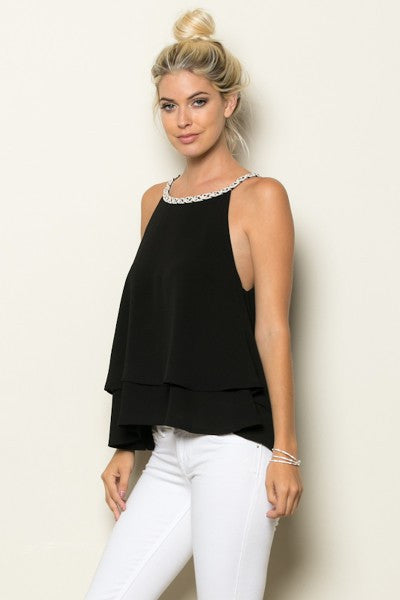 Black Chiffon Zippered Back Tank Top - Forever Dream Boutique - 3