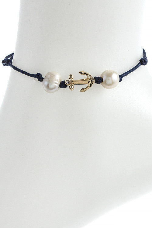 Anchor Charm Fresh Water Pearl Anklet - Forever Dream Boutique - 1