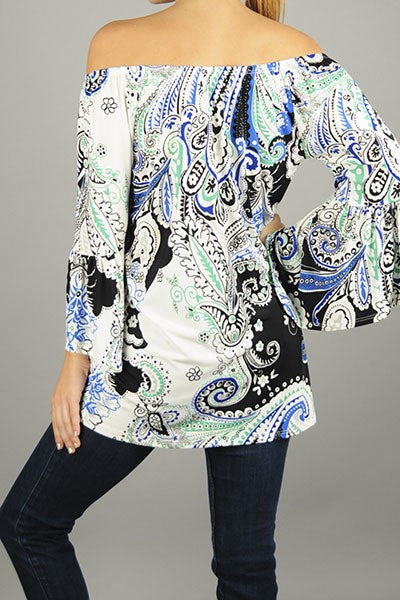 Curvy Paisley Print Bell Sleeve Tunic Top - Forever Dream Boutique - 4