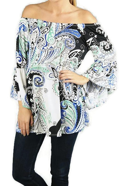Curvy Paisley Print Bell Sleeve Tunic Top - Forever Dream Boutique - 1