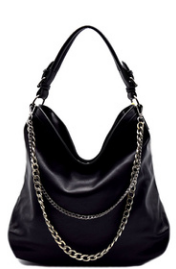 Black Double Layered Chain Accent Hobo Handbag - Forever Dream Boutique