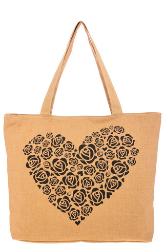 Heart Black Flower Print Tote Bag - Forever Dream Boutique - 1