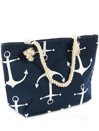Navy Blue Anchor Print Tote Bag - Forever Dream Boutique
