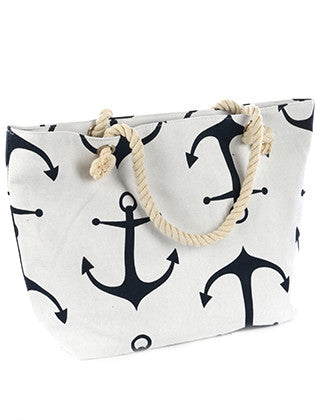 White Anchor Print Tote Bag - Forever Dream Boutique
