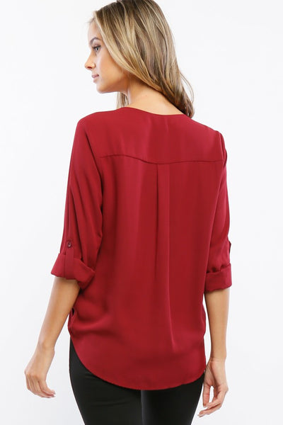 Lace Up Burgundy Chiffon Top - Forever Dream Boutique - 3