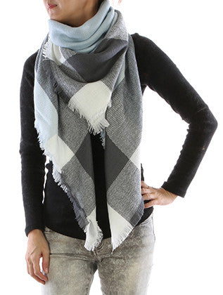 Gray/White Plaid Checkered Blanket Scarf - Forever Dream Boutique