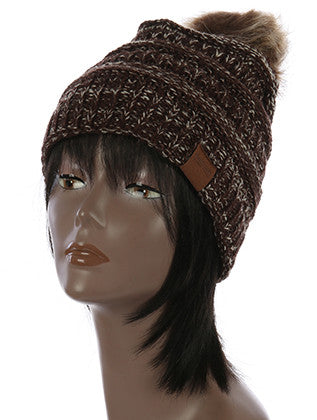 Beige and Brown Pom Pom Winter Hat - Forever Dream Boutique - 2