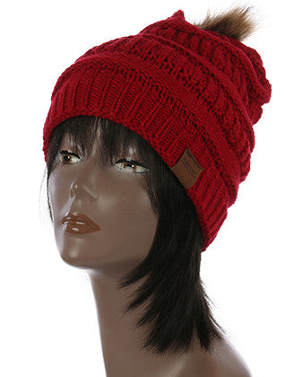 Burgundy Pom Pom Winter Hat - Forever Dream Boutique