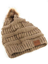 Khaki Pom Pom Winter Hat - Forever Dream Boutique - 1