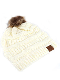 Ivory White Pom Pom Winter Hat - Forever Dream Boutique