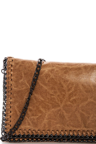 Metallic Gold Folding Clutch with Chain