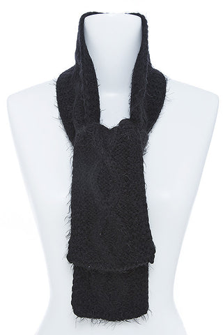 Skinny Knit Furry Black Scarf - Forever Dream Boutique