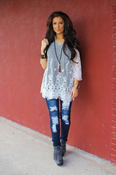 Love the Lace Distressed Denim Skinny Jeans - Forever Dream Boutique - 1