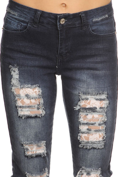 Love the Lace Distressed Denim Skinny Jeans - Forever Dream Boutique - 5