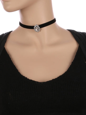 Teardrop Stone Charm Velvety Fabric Chocker Necklace - Forever Dream Boutique