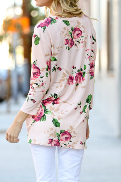 Pink Floral Front Twist Top Blouse