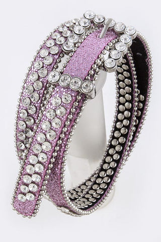 Leather Pink Rhinestone Studded Skinny Belt - Forever Dream Boutique