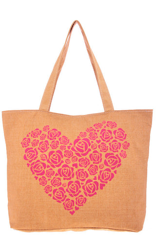 Heart Pink Flower Print Tote Bag - Forever Dream Boutique - 1