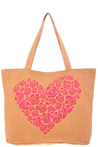 Heart Pink Flower Print Tote Bag - Forever Dream Boutique - 1
